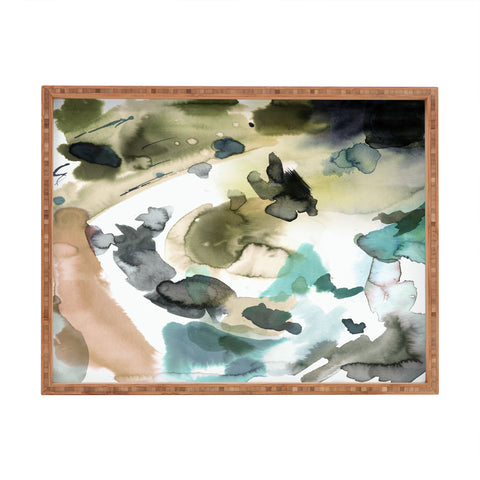 Ninola Design Abstract Painting Gold Blue Rectangular Tray