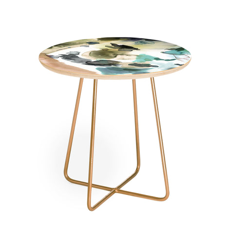Ninola Design Abstract Painting Gold Blue Round Side Table