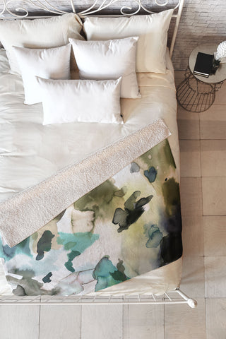 Ninola Design Abstract Painting Gold Blue Fleece Throw Blanket