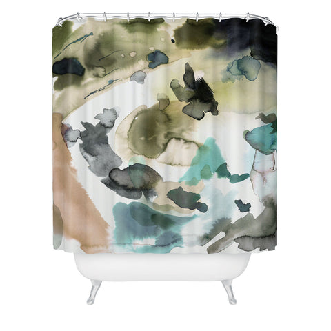 Ninola Design Abstract Painting Gold Blue Shower Curtain