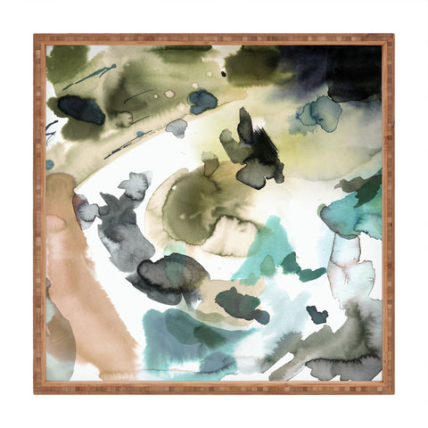 Ninola Design Abstract Painting Gold Blue Square Tray