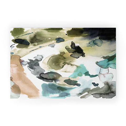 Ninola Design Abstract Painting Gold Blue Welcome Mat