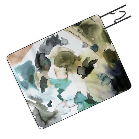 Ninola Design Abstract Painting Gold Blue Picnic Blanket