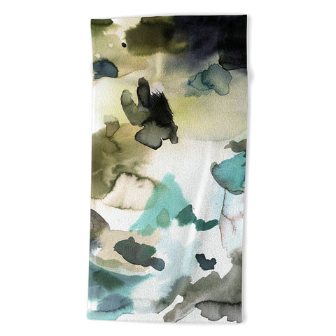 Ninola Design Abstract Painting Gold Blue Beach Towel