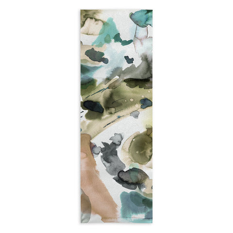 Ninola Design Abstract Painting Gold Blue Yoga Towel