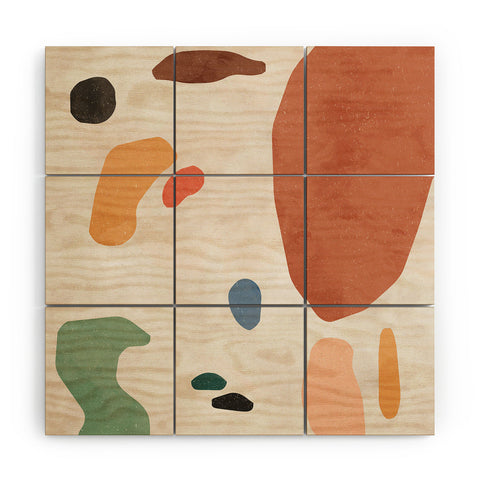 Ninola Design Abstract Shapes Terracota Wood Wall Mural