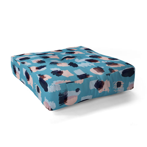 Ninola Design Abstract stains blue Floor Pillow Square