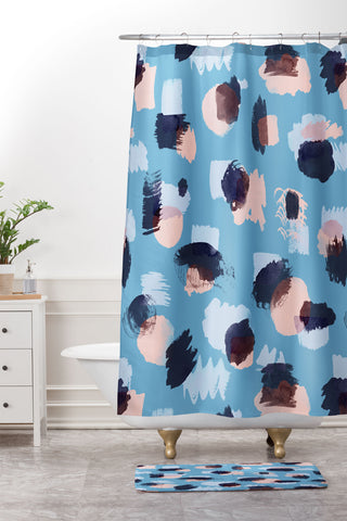 Ninola Design Abstract stains blue Shower Curtain And Mat