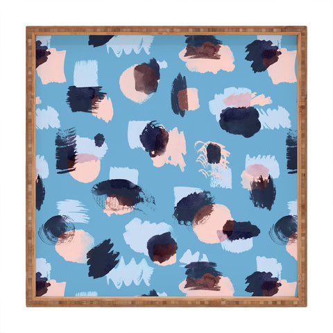 Ninola Design Abstract stains blue Square Tray