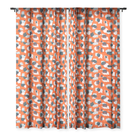 Ninola Design Abstract stains painting red Sheer Window Curtain