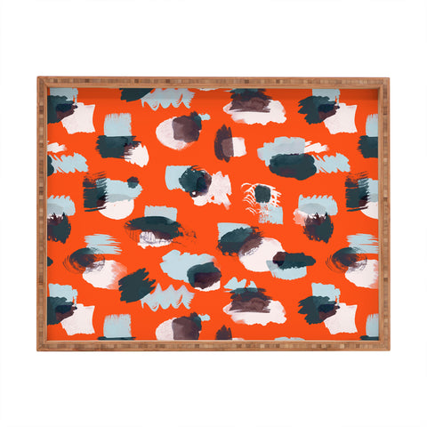 Ninola Design Abstract stains painting red Rectangular Tray