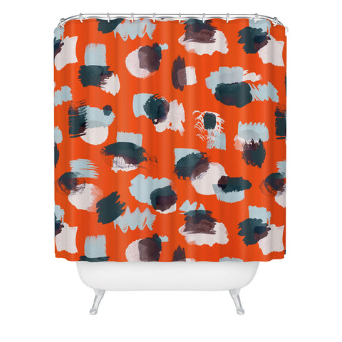Ninola Design Abstract stains painting red Shower Curtain