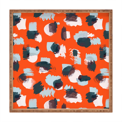 Ninola Design Abstract stains painting red Square Tray