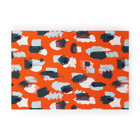 Ninola Design Abstract stains painting red Welcome Mat