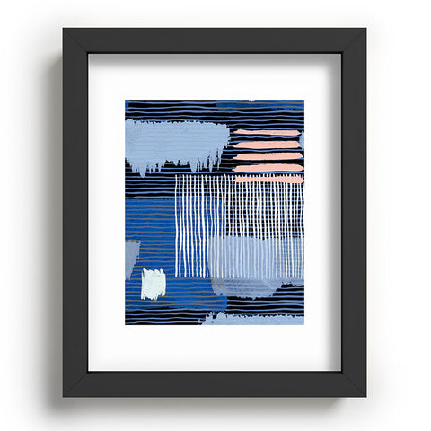 Ninola Design Abstract striped geo blue Recessed Framing Rectangle