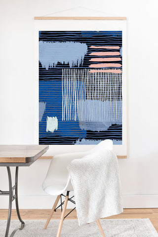 Ninola Design Abstract striped geo blue Art Print And Hanger