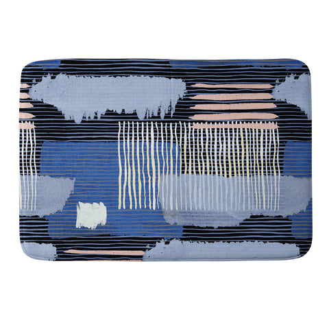 Ninola Design Abstract striped geo blue Memory Foam Bath Mat