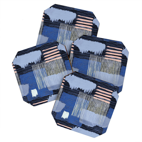 Ninola Design Abstract striped geo blue Coaster Set