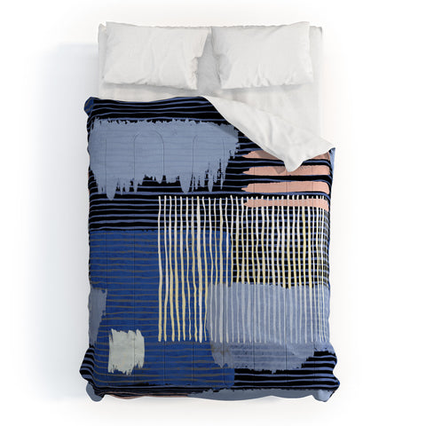 Ninola Design Abstract striped geo blue Comforter
