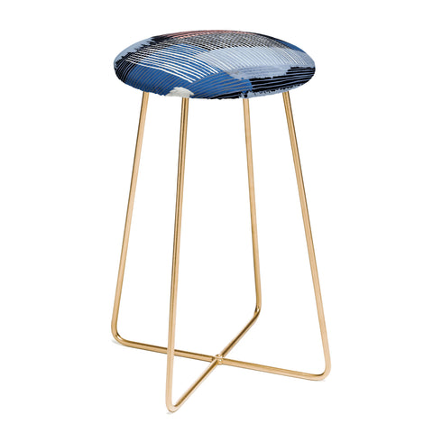 Ninola Design Abstract striped geo blue Counter Stool