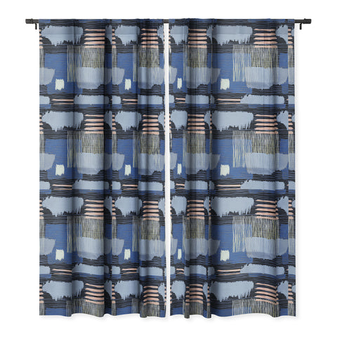 Ninola Design Abstract striped geo blue Blackout Window Curtain