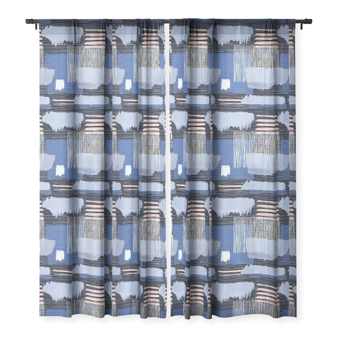 Ninola Design Abstract striped geo blue Sheer Window Curtain
