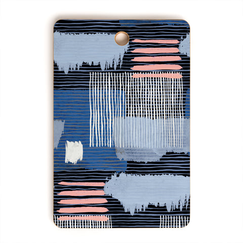 Ninola Design Abstract striped geo blue Cutting Board Rectangle