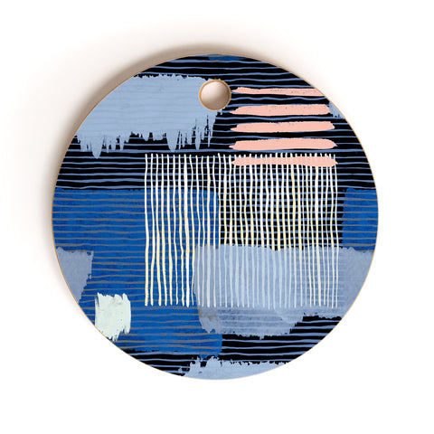 Ninola Design Abstract striped geo blue Cutting Board Round