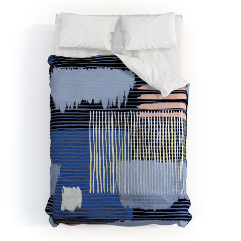 Ninola Design Abstract striped geo blue Duvet Cover