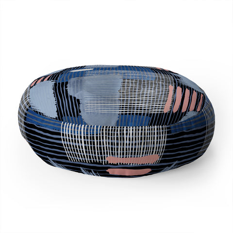 Ninola Design Abstract striped geo blue Floor Pillow Round