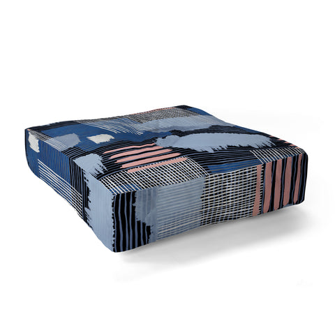 Ninola Design Abstract striped geo blue Floor Pillow Square