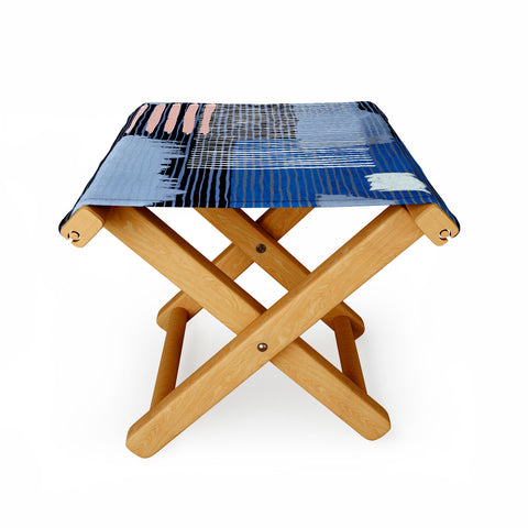 Ninola Design Abstract striped geo blue Folding Stool
