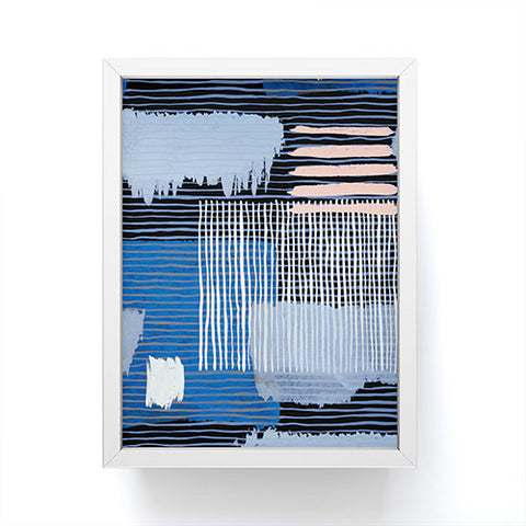 Ninola Design Abstract striped geo blue Framed Mini Art Print