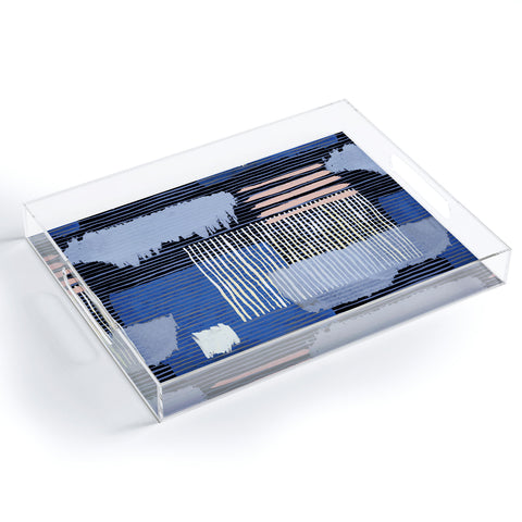 Ninola Design Abstract striped geo blue Acrylic Tray