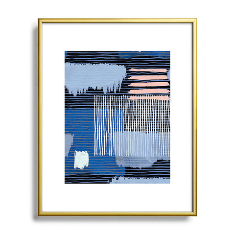Ninola Design Abstract striped geo blue Metal Framed Art Print