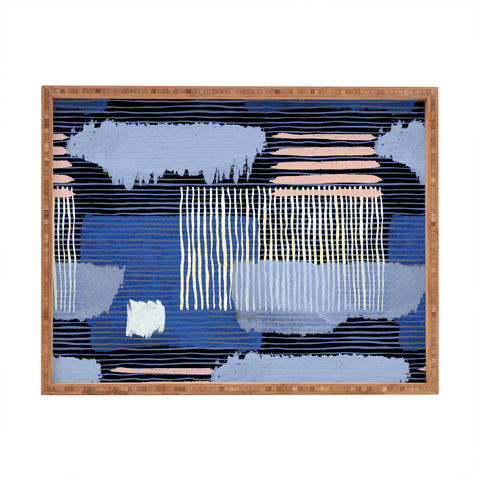 Ninola Design Abstract striped geo blue Rectangular Tray