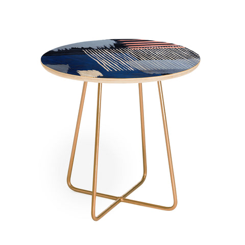 Ninola Design Abstract striped geo blue Round Side Table