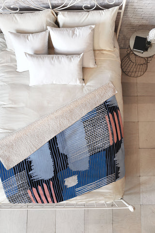 Ninola Design Abstract striped geo blue Fleece Throw Blanket