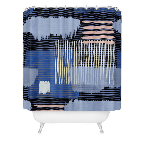 Ninola Design Abstract striped geo blue Shower Curtain