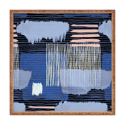 Ninola Design Abstract striped geo blue Square Tray