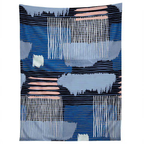 Ninola Design Abstract striped geo blue Tapestry