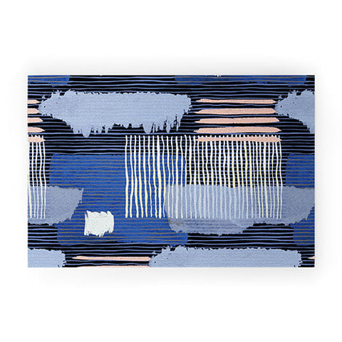 Ninola Design Abstract striped geo blue Welcome Mat