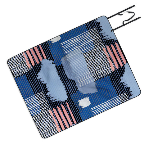 Ninola Design Abstract striped geo blue Picnic Blanket