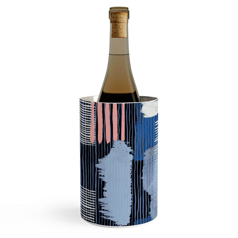 Ninola Design Abstract striped geo blue Wine Chiller