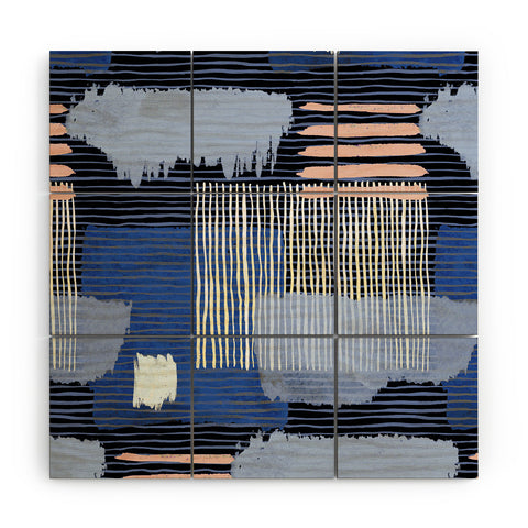 Ninola Design Abstract striped geo blue Wood Wall Mural
