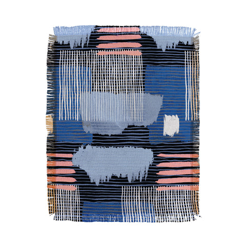 Ninola Design Abstract striped geo blue Throw Blanket