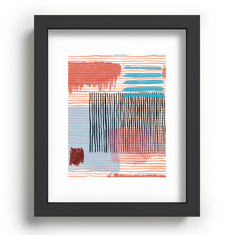 Ninola Design Abstract striped geo red Recessed Framing Rectangle
