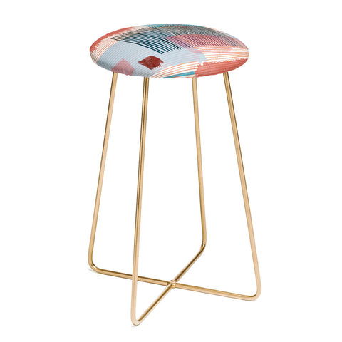 Ninola Design Abstract striped geo red Counter Stool