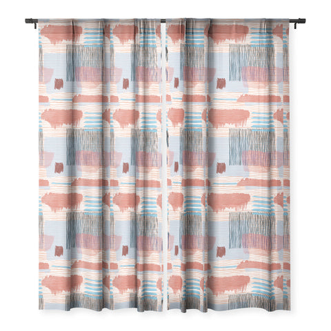 Ninola Design Abstract striped geo red Sheer Window Curtain