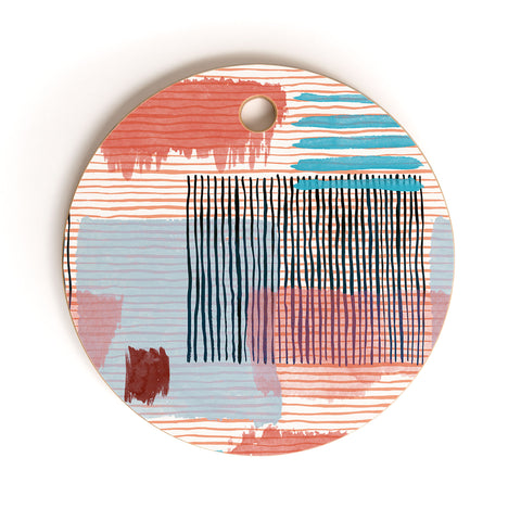 Ninola Design Abstract striped geo red Cutting Board Round